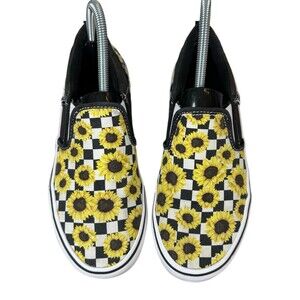Vans Sunflower Checkerboard Slip On Shoes Missy Size 5.5 (Women's 6.5)